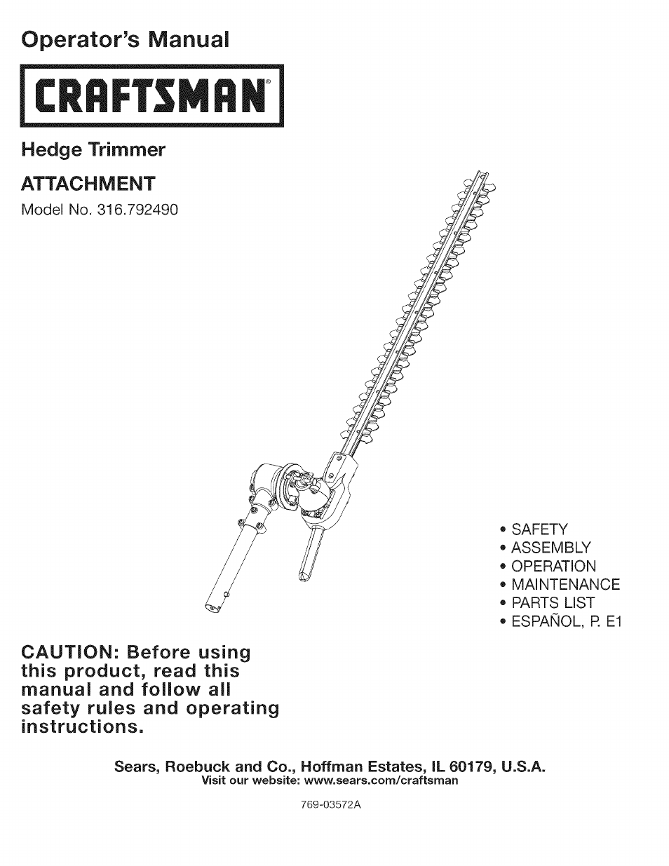 Craftsman 316.792490 User Manual | 20 pages