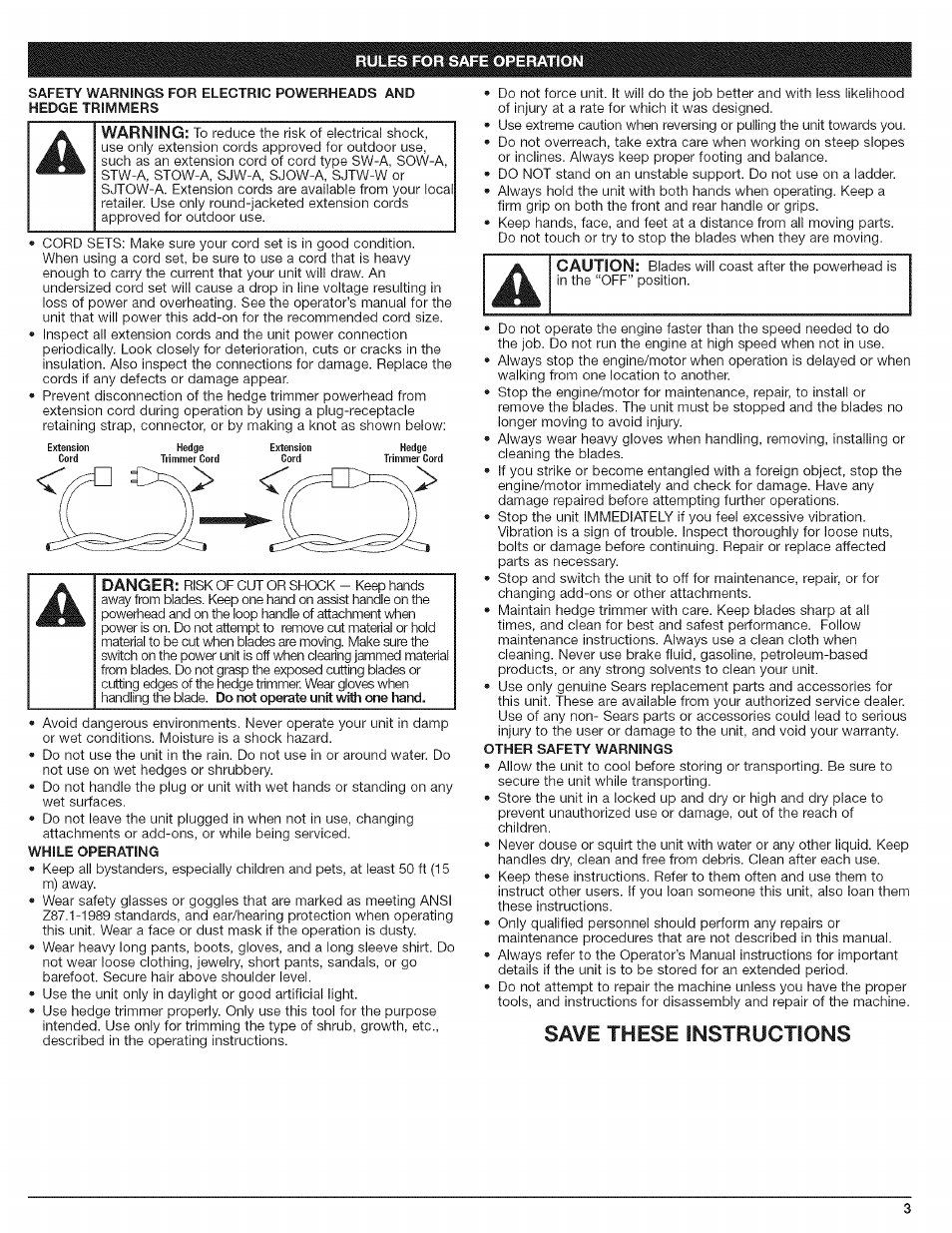 Save these instructions | Craftsman 316.792490 User Manual | Page 3 / 20