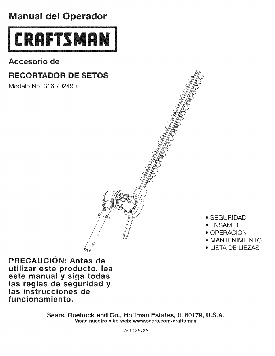 Manual del operador | Craftsman 316.792490 User Manual | Page 9 / 20