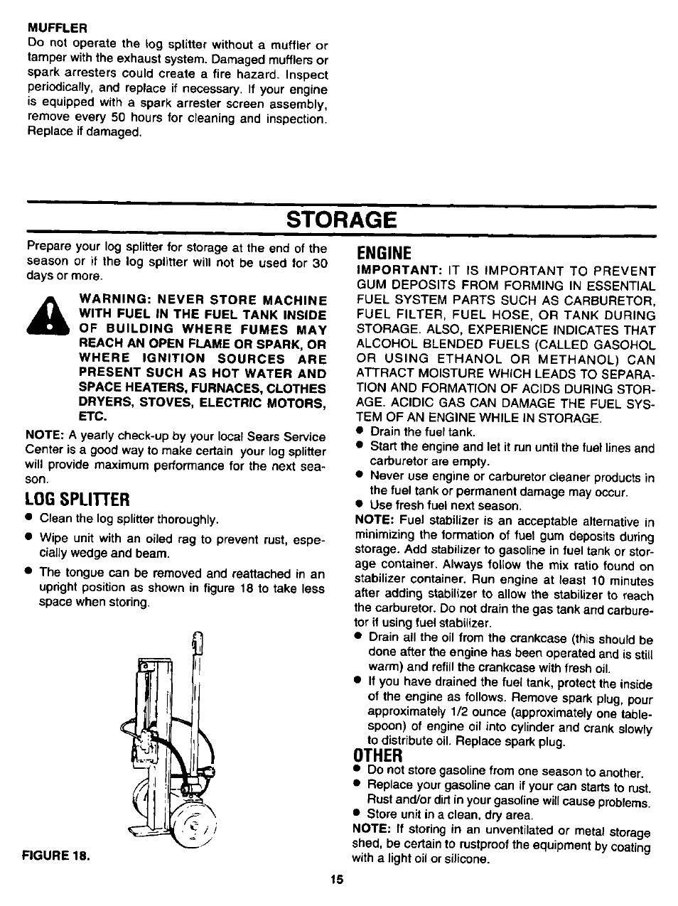 Muffler, Storage, Log spliner | Figureis, Engine, Other, Engine ,14 | Craftsman 247.346250 User Manual | Page 15 / 28