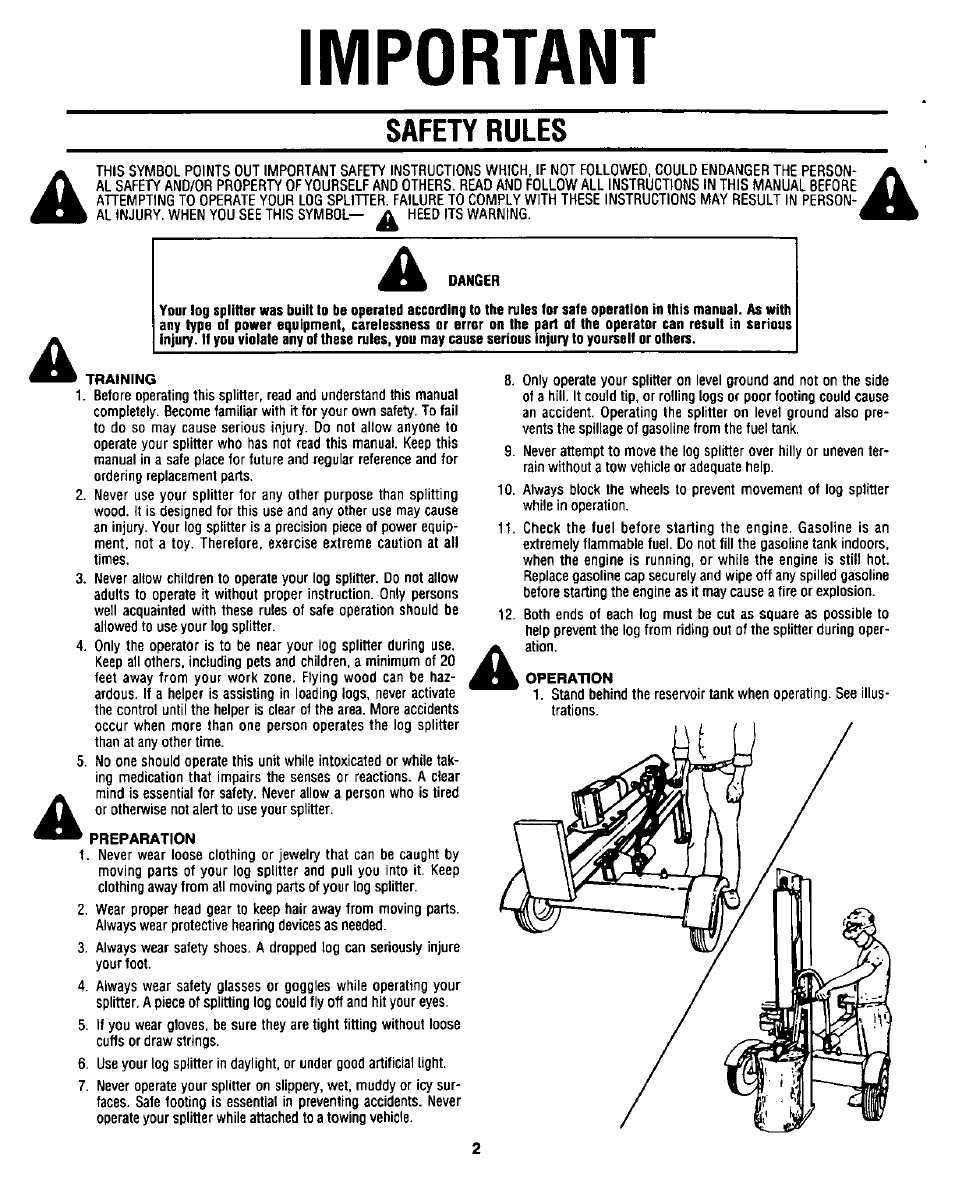 Important, Safety rules, Danger | Craftsman 247.346250 User Manual | Page 2 / 28