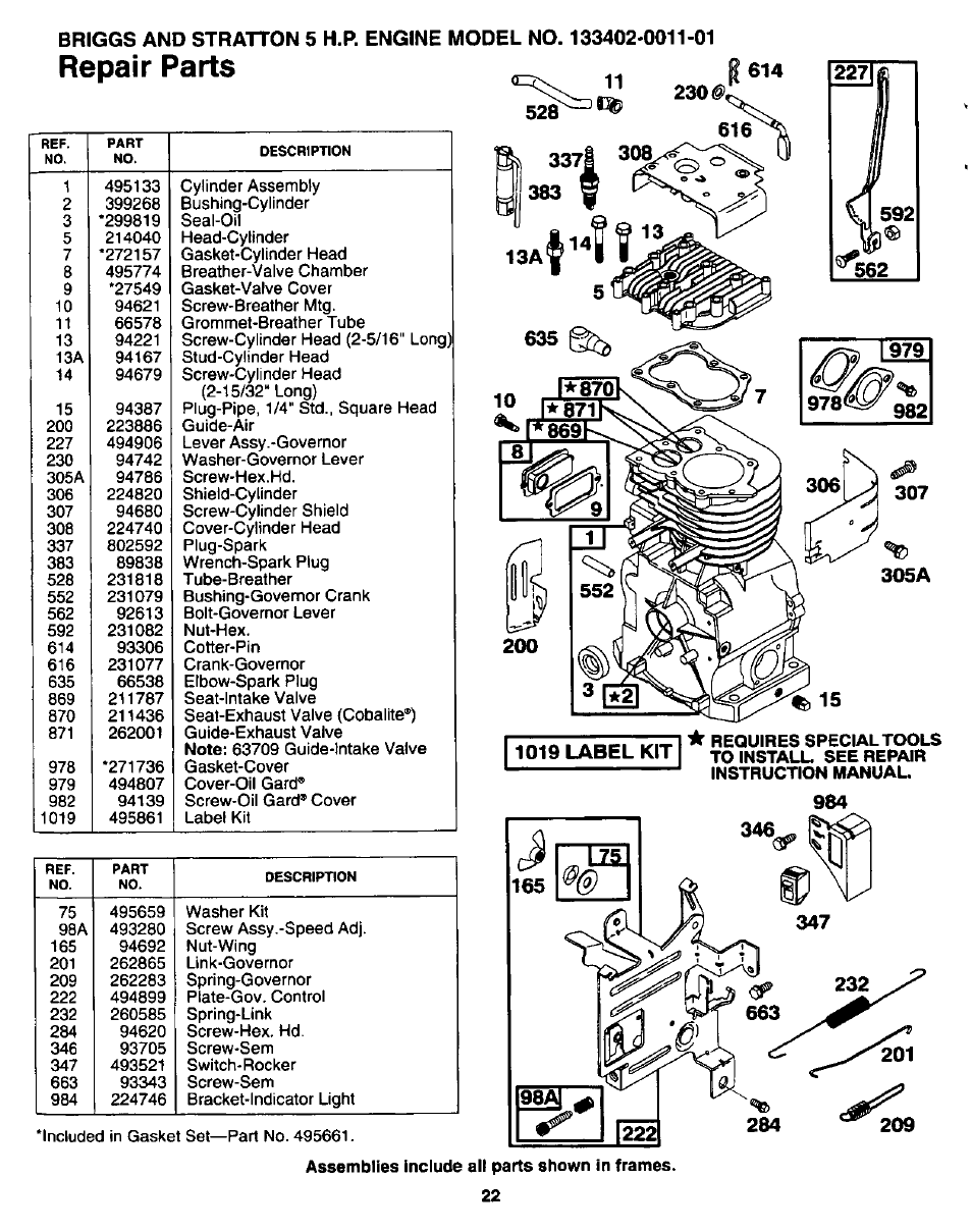 Repair parts | Craftsman 247.346250 User Manual | Page 22 / 28