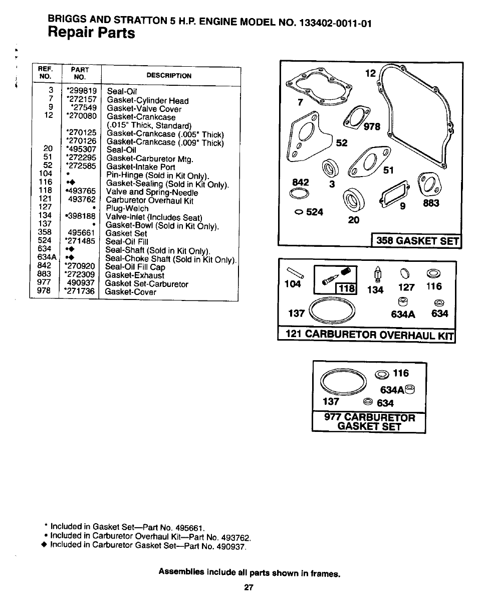 Repair parts | Craftsman 247.346250 User Manual | Page 27 / 28