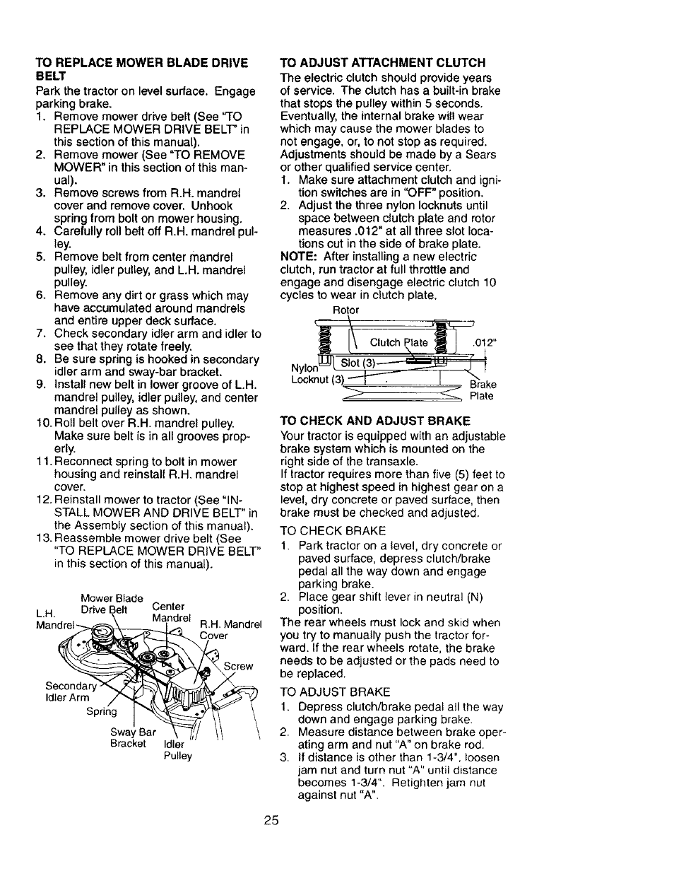 To check and adjust brake | Craftsman 917.276030 User Manual | Page 25 / 64