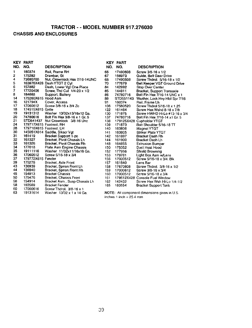 Chassis and enclosures, Tractor | Craftsman 917.276030 User Manual | Page 39 / 64