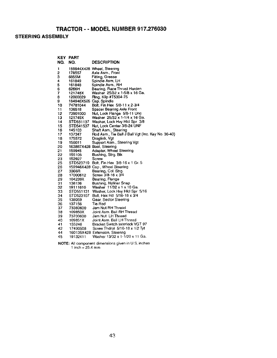 Steering assembly | Craftsman 917.276030 User Manual | Page 43 / 64