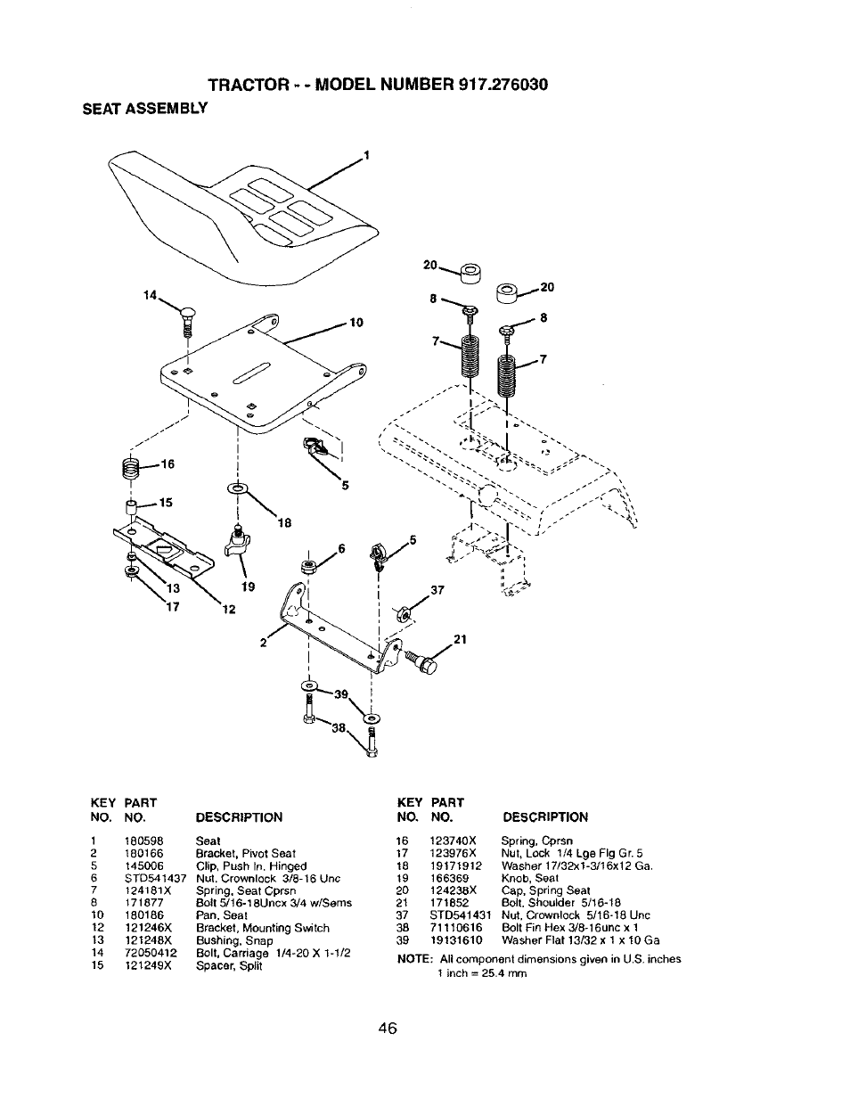 Seat assembly | Craftsman 917.276030 User Manual | Page 46 / 64