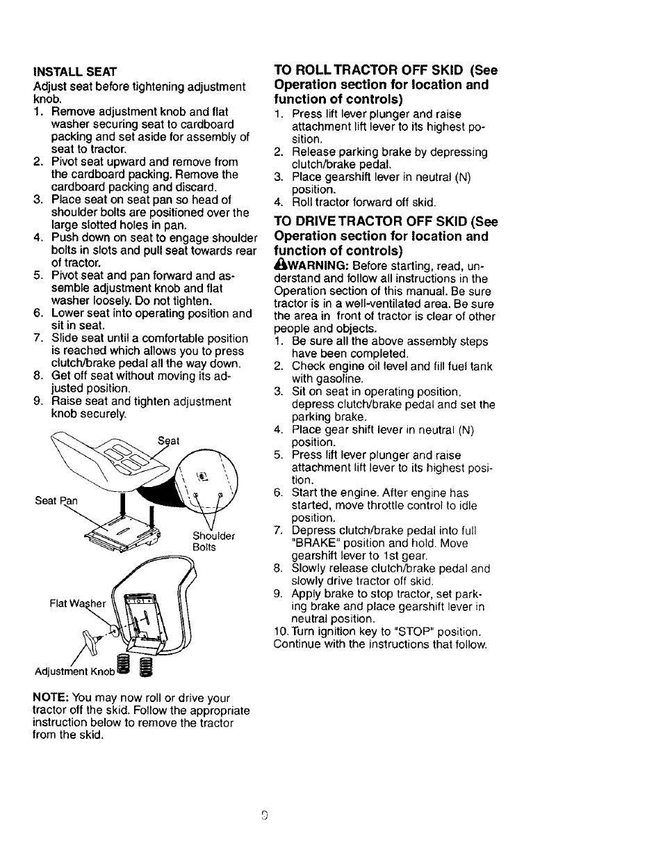 Install seat | Craftsman 917.276030 User Manual | Page 9 / 64