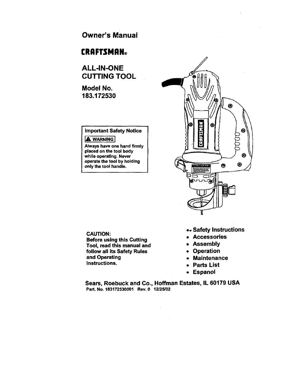 Craftsman 183.172530 User Manual | 18 pages