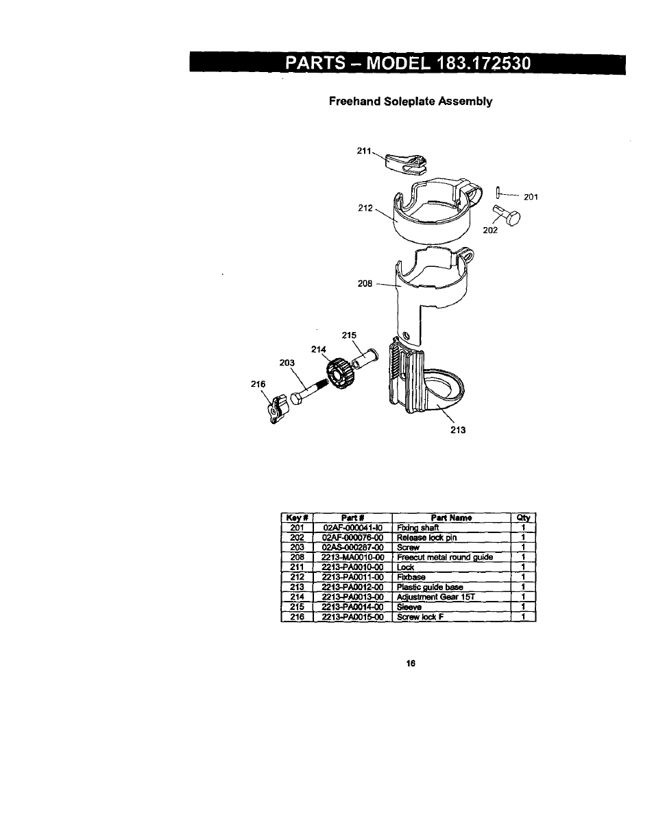 Freehand soleplate assembly | Craftsman 183.172530 User Manual | Page 16 / 18