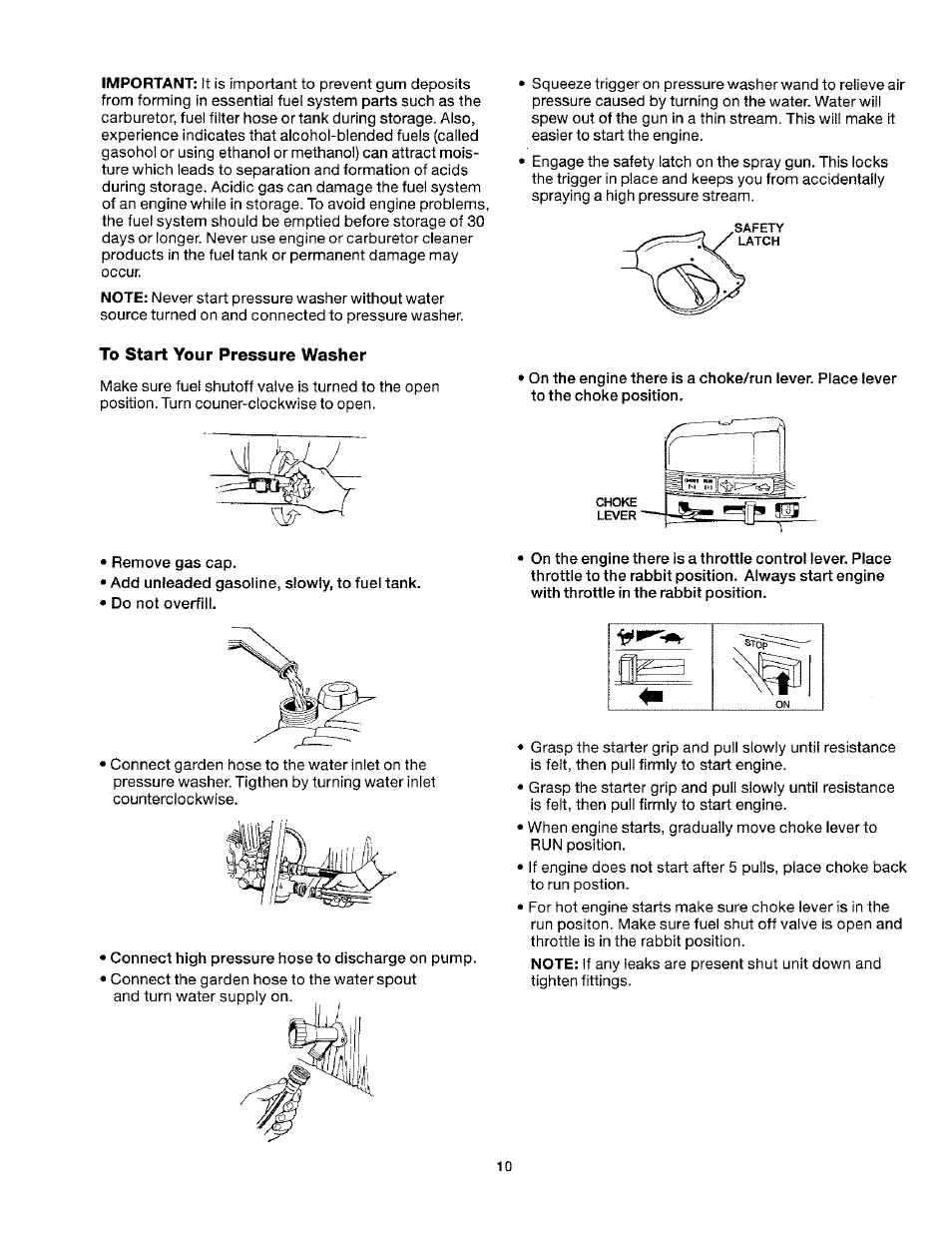 To start your pressure washer | Craftsman 919.763010 User Manual | Page 10 / 56