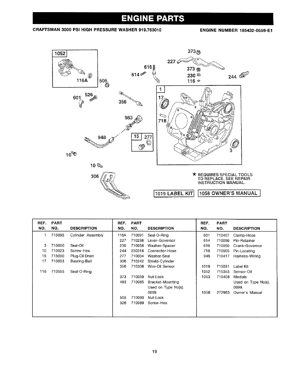 Engine parts, 10^ ^uo | Craftsman 919.763010 User Manual | Page 19 / 56