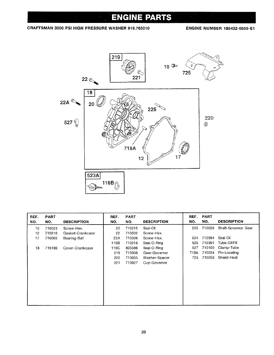 Engine parts | Craftsman 919.763010 User Manual | Page 20 / 56