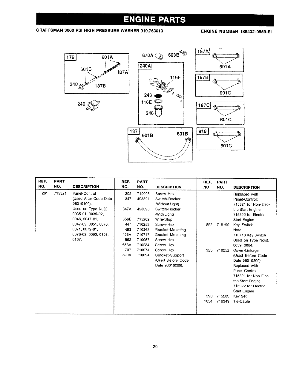 Engine parts, 116f, 187a | 24z m | Craftsman 919.763010 User Manual | Page 29 / 56