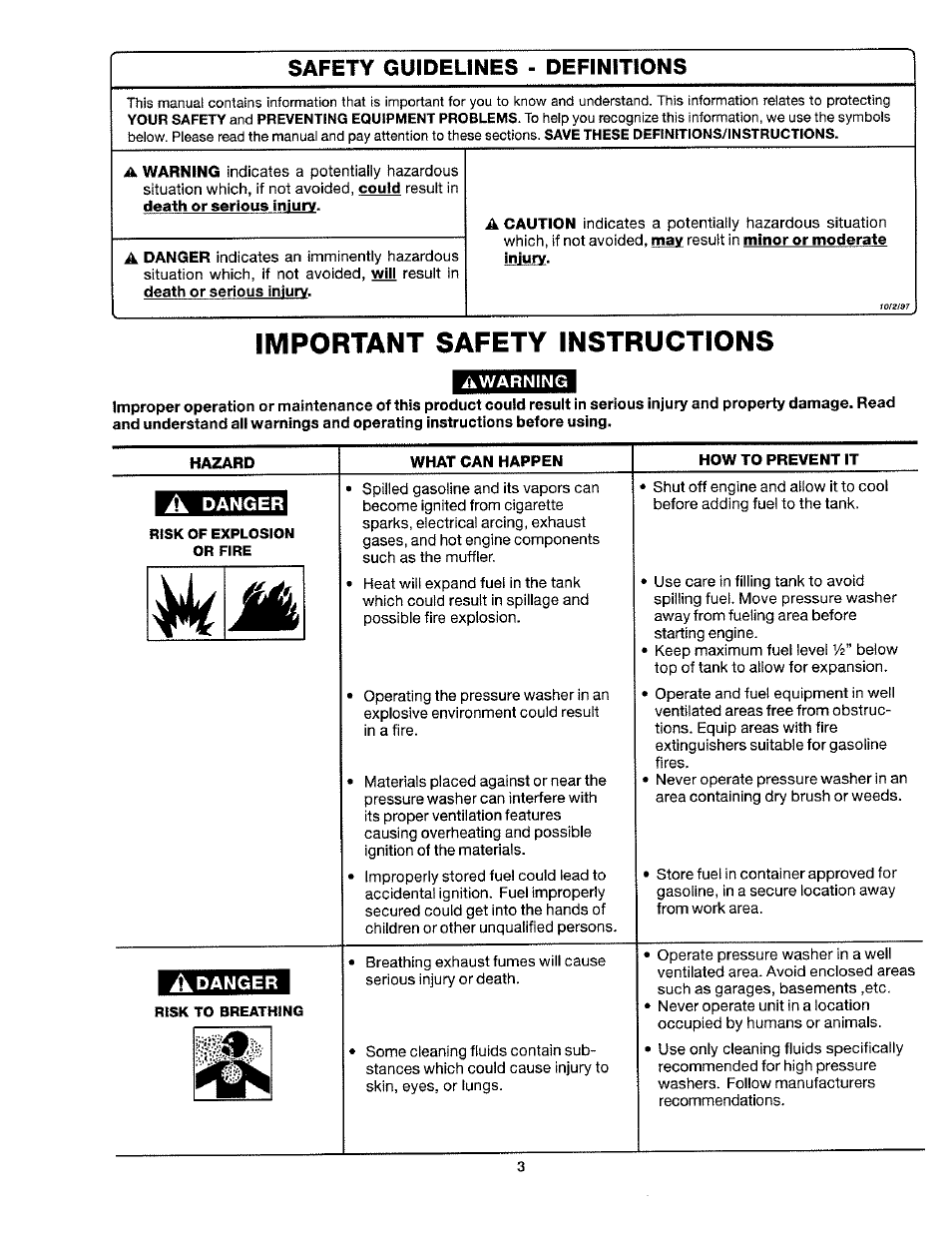 Important safety instructions, Awarning, Safety guidelines - definitions | Craftsman 919.763010 User Manual | Page 3 / 56