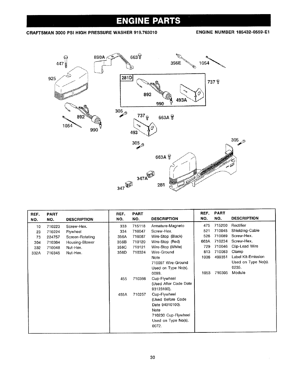 Engine parts | Craftsman 919.763010 User Manual | Page 30 / 56