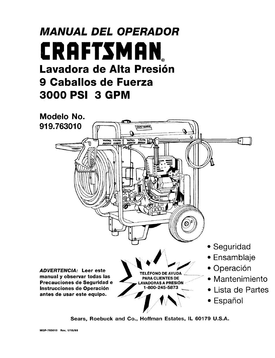 Grrftsmfln, Manual del operador | Craftsman 919.763010 User Manual | Page 37 / 56