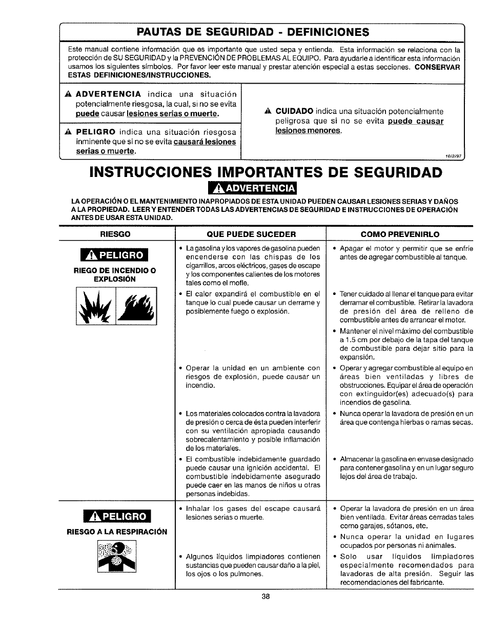 Instrucciones importantes de seguridad, Pautas de seguridad - definiciones, Aadvertencia | Л peligro | Craftsman 919.763010 User Manual | Page 39 / 56