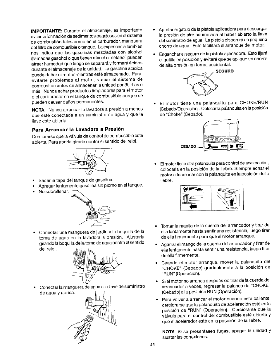 Para arrancar la lavadora a presión | Craftsman 919.763010 User Manual | Page 46 / 56