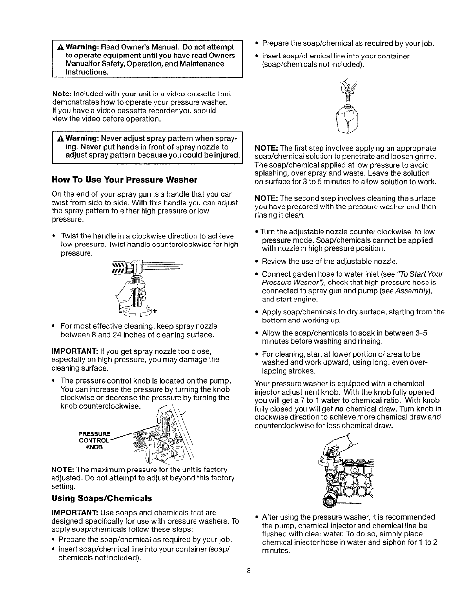 How to use your pressure washer, Using soaps/chemicals | Craftsman 919.763010 User Manual | Page 8 / 56