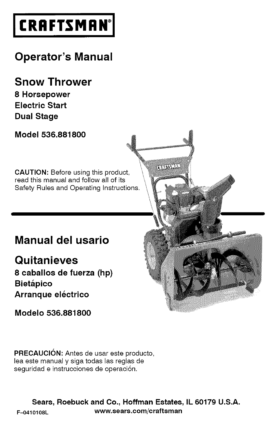 Craftsman 536.881800 User Manual | 100 pages