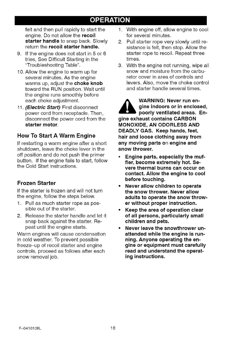 Operation | Craftsman 536.881800 User Manual | Page 16 / 100