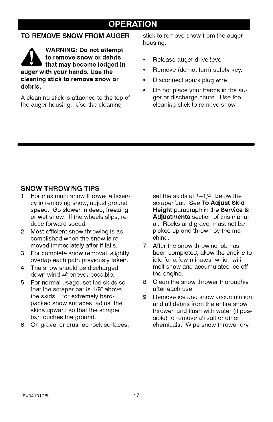 Operation | Craftsman 536.881800 User Manual | Page 17 / 100