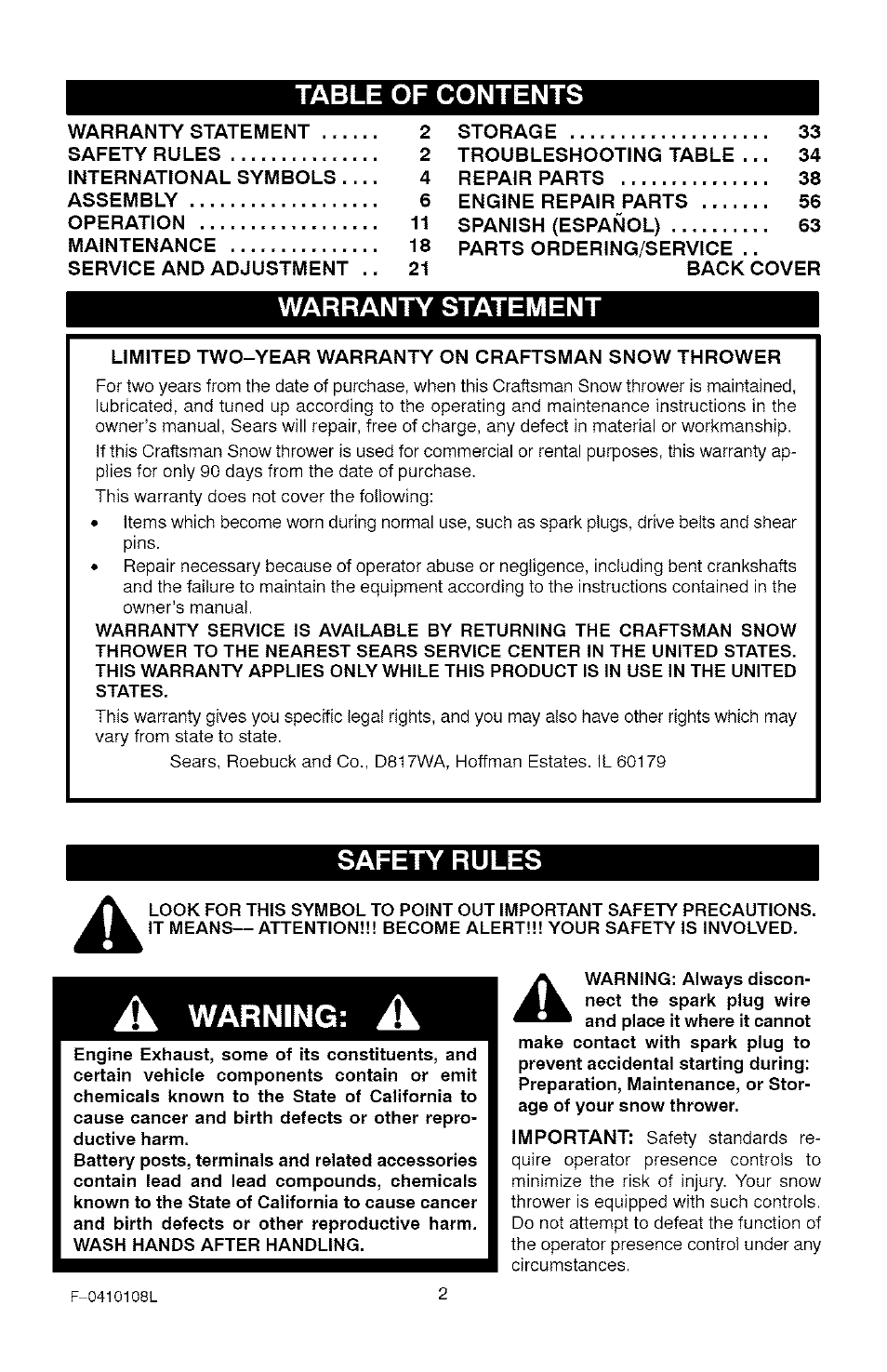 Craftsman 536.881800 User Manual | Page 2 / 100