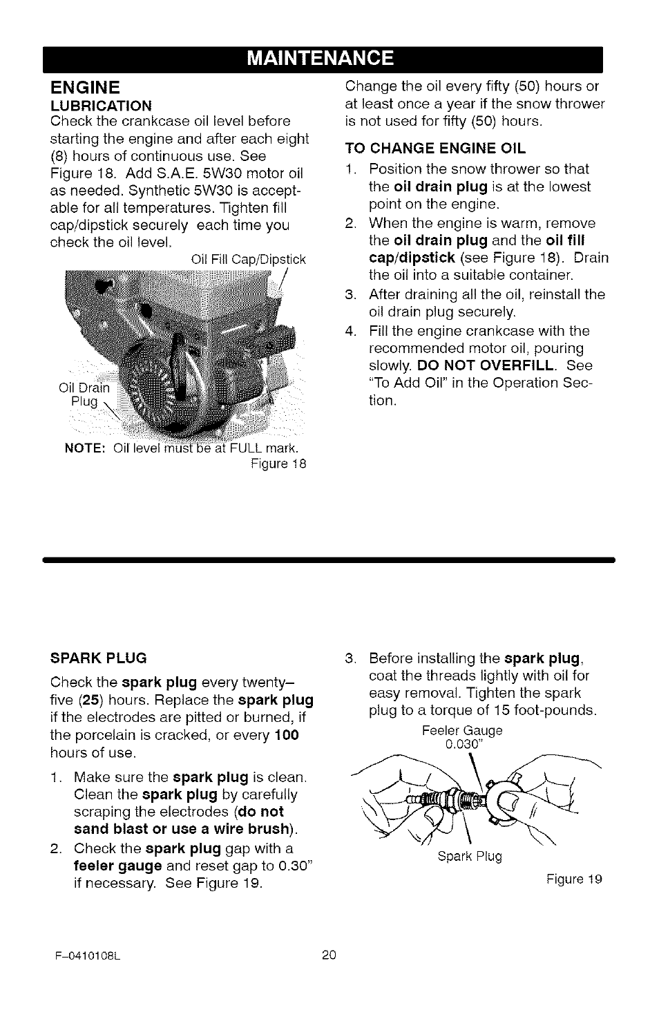 Engine, Maintenance | Craftsman 536.881800 User Manual | Page 20 / 100