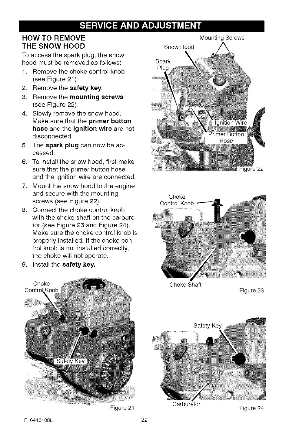Service and adjustment | Craftsman 536.881800 User Manual | Page 22 / 100