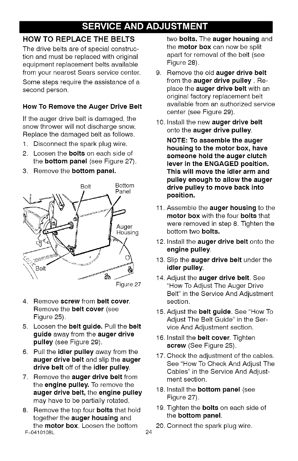 Service and adjustment | Craftsman 536.881800 User Manual | Page 24 / 100