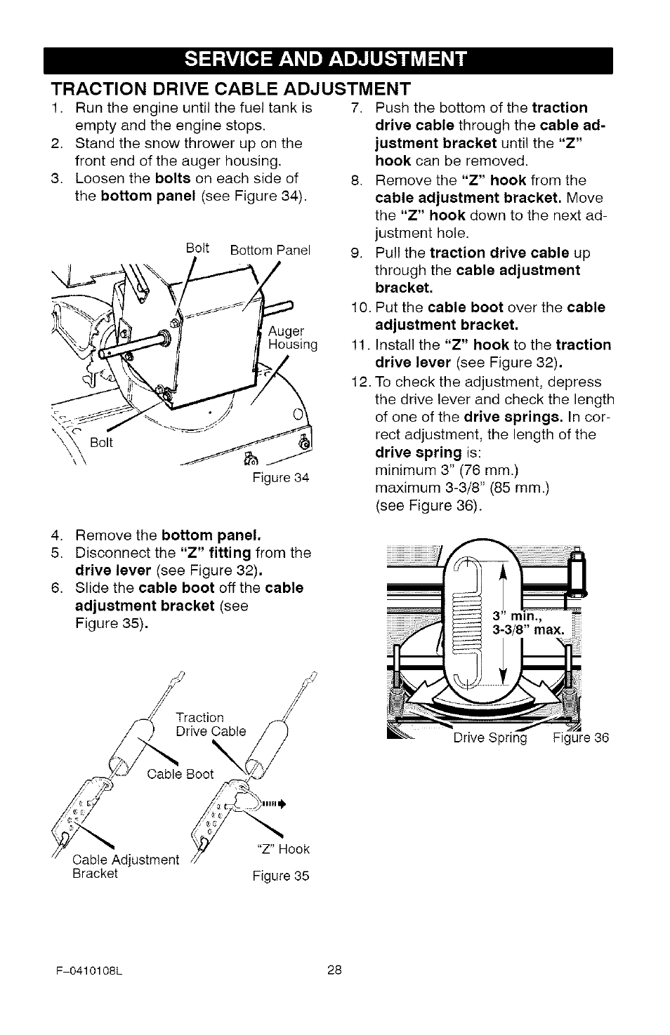 Traction drive cable adjustment, Service and adjustment | Craftsman 536.881800 User Manual | Page 28 / 100