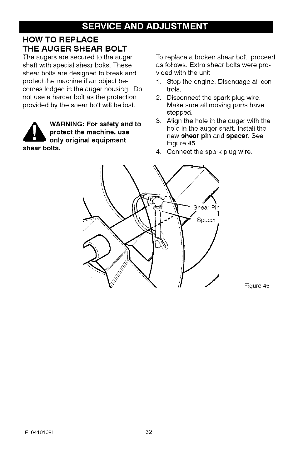 Service and adjustment | Craftsman 536.881800 User Manual | Page 32 / 100