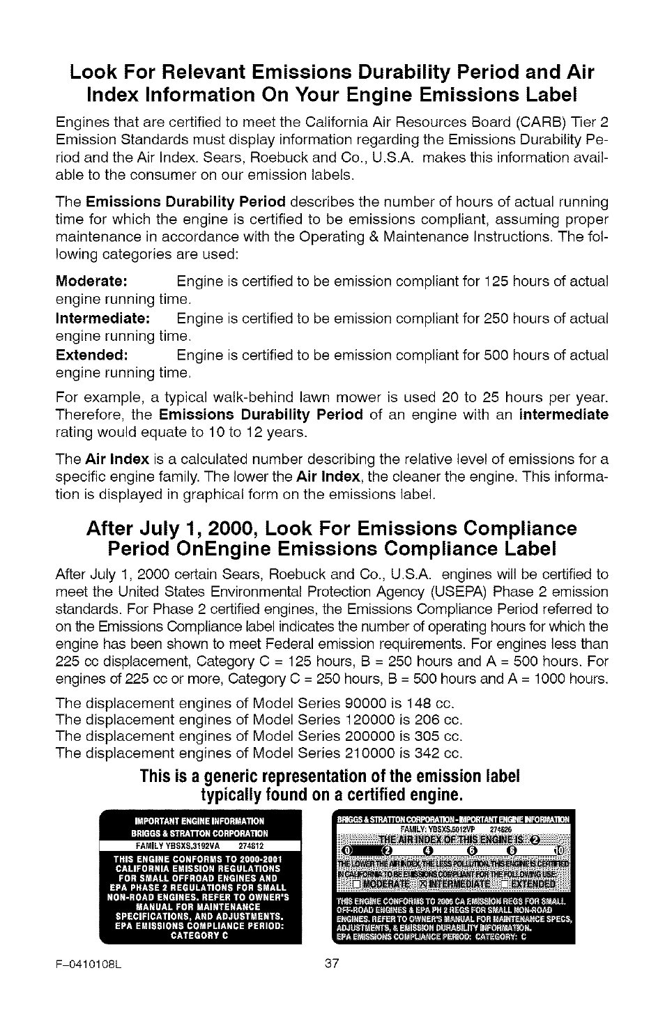 Emissions durability period, Moderate, Intermediate | Extended, Air index, Ft':oubkatb k in:bpmbdiaib lxi'bnubu, O u o <l | Craftsman 536.881800 User Manual | Page 37 / 100