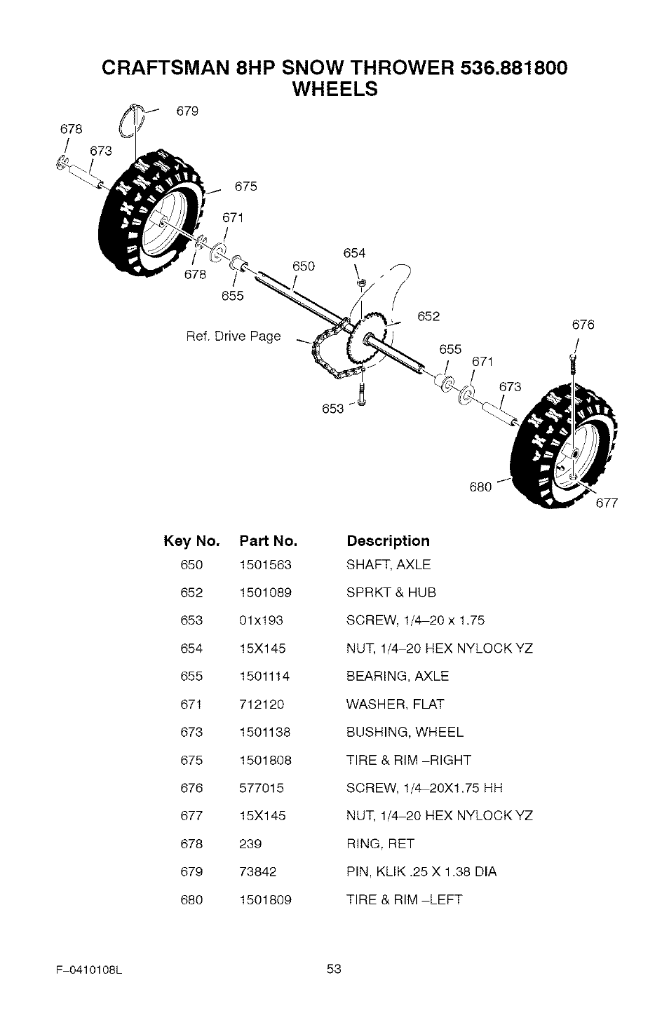 Key no. part no. description | Craftsman 536.881800 User Manual | Page 53 / 100