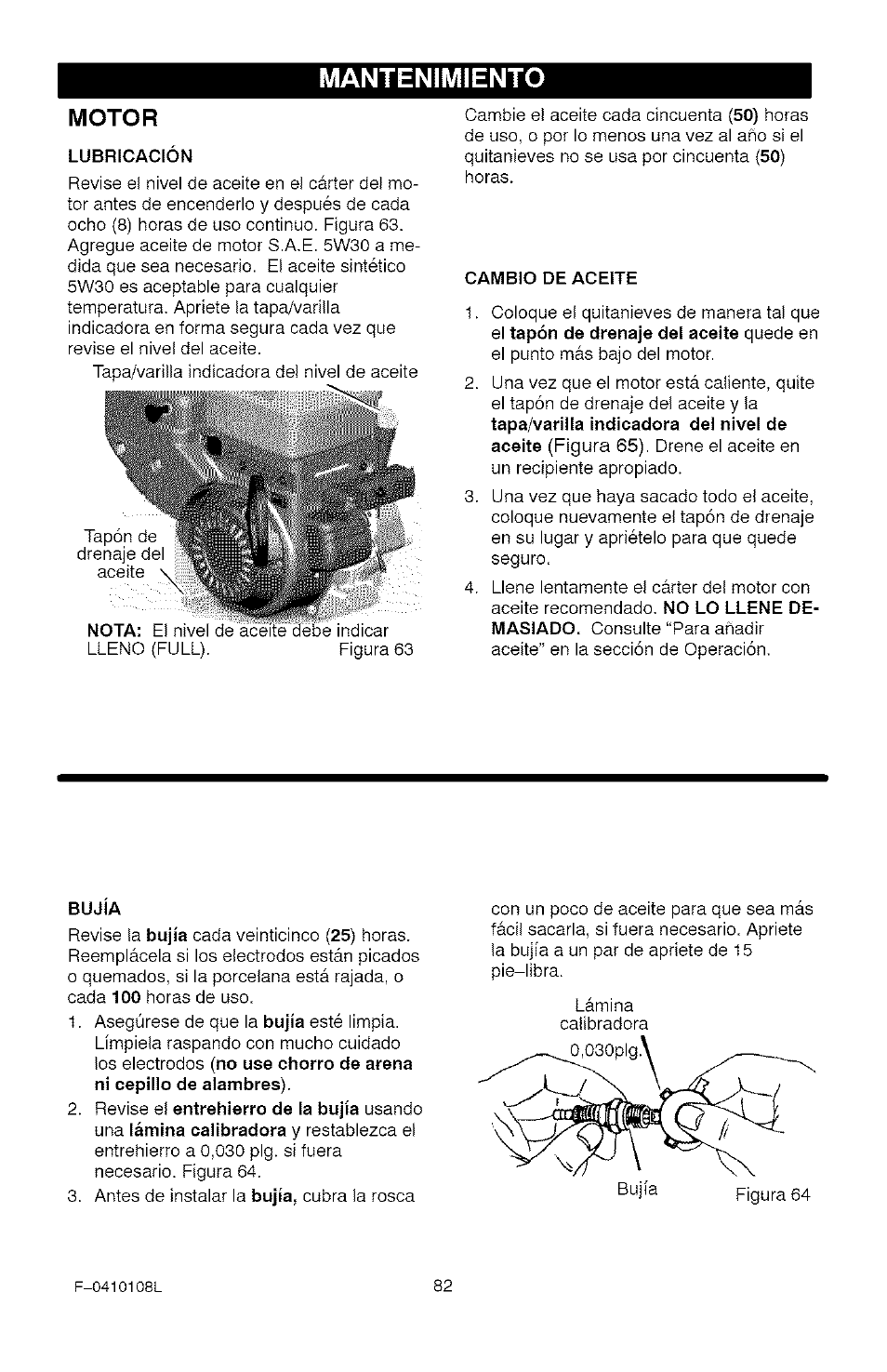 Motor, Mantenimiento | Craftsman 536.881800 User Manual | Page 82 / 100