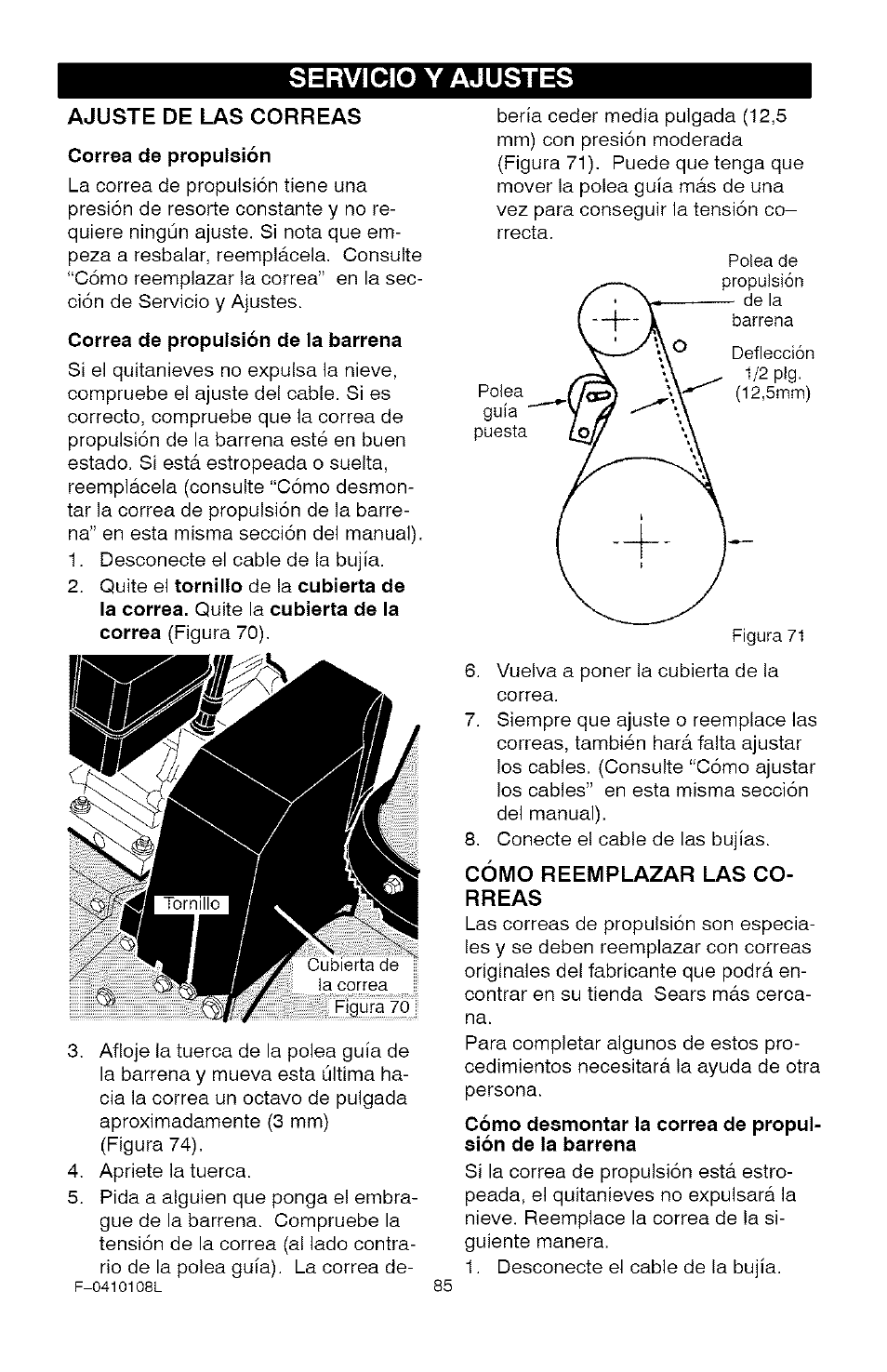 Servicio y ajustes | Craftsman 536.881800 User Manual | Page 85 / 100