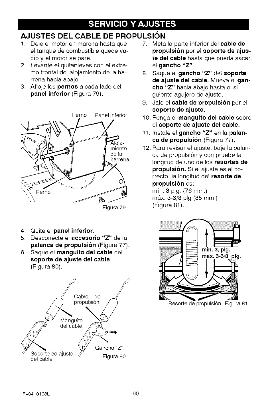 Ajustes del cable de propulsion, Servicio y ajustes | Craftsman 536.881800 User Manual | Page 90 / 100