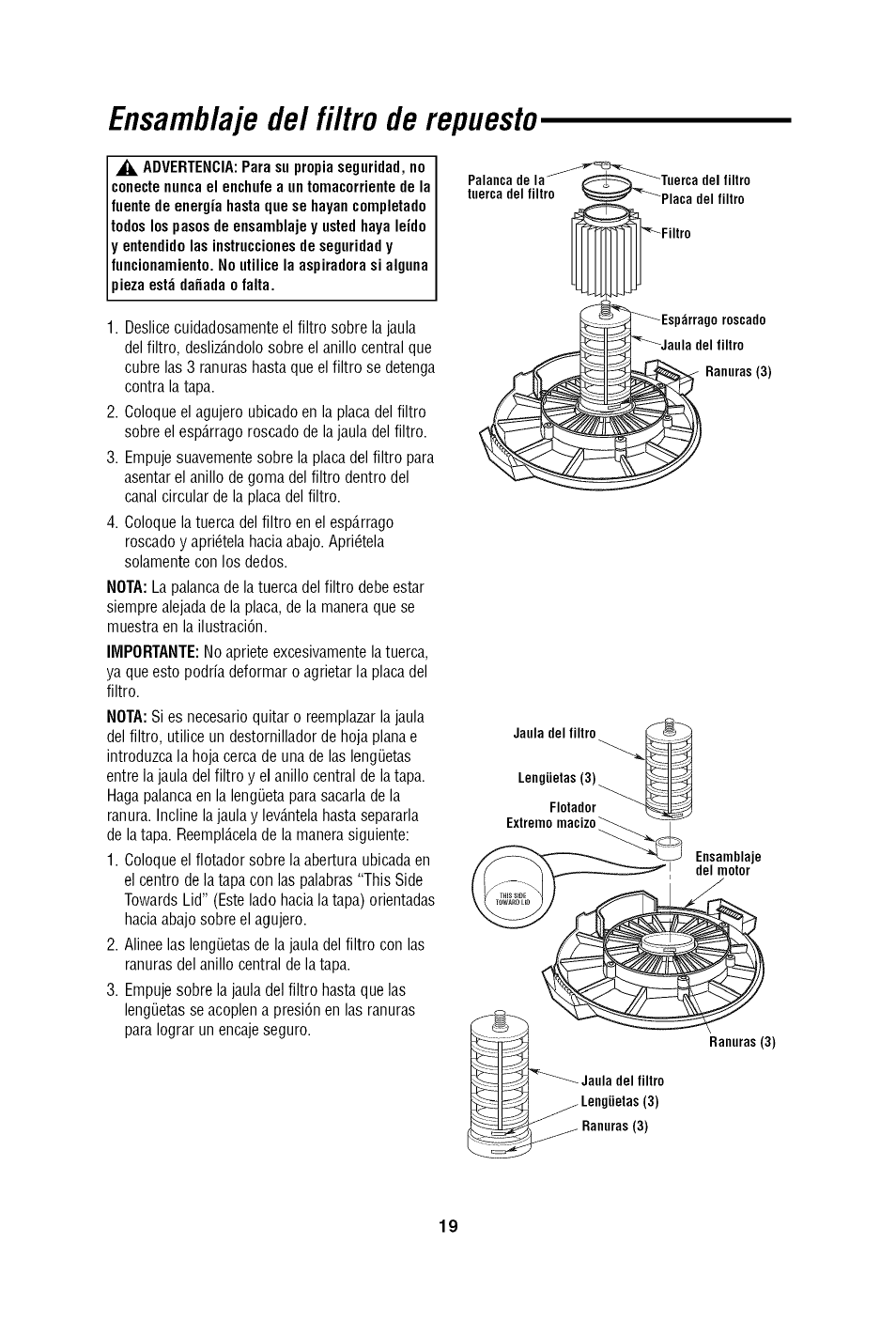 Ensamblaje del filtro de repuesto | Craftsman 113.179650 User Manual | Page 19 / 28