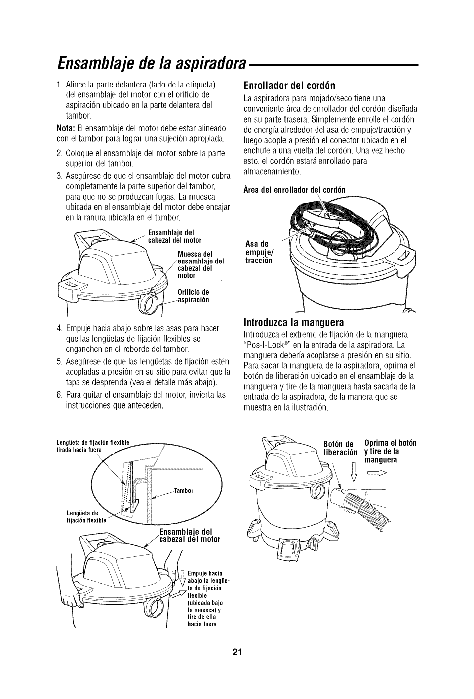 Ensamblaje de la aspiradora | Craftsman 113.179650 User Manual | Page 21 / 28