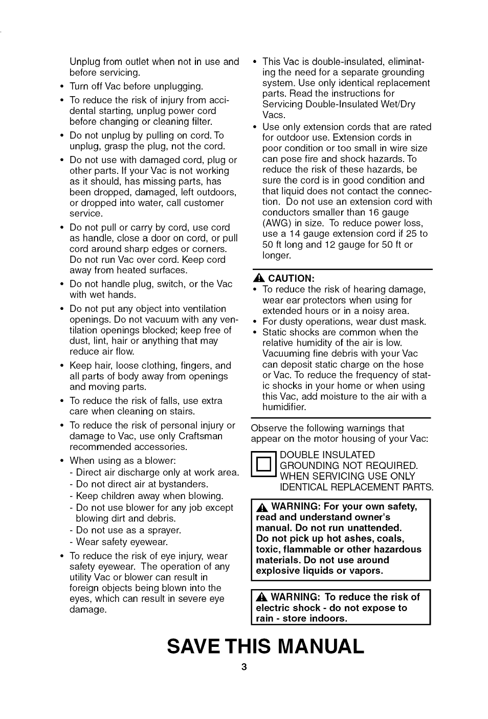 Save this manual | Craftsman 113.179650 User Manual | Page 3 / 28