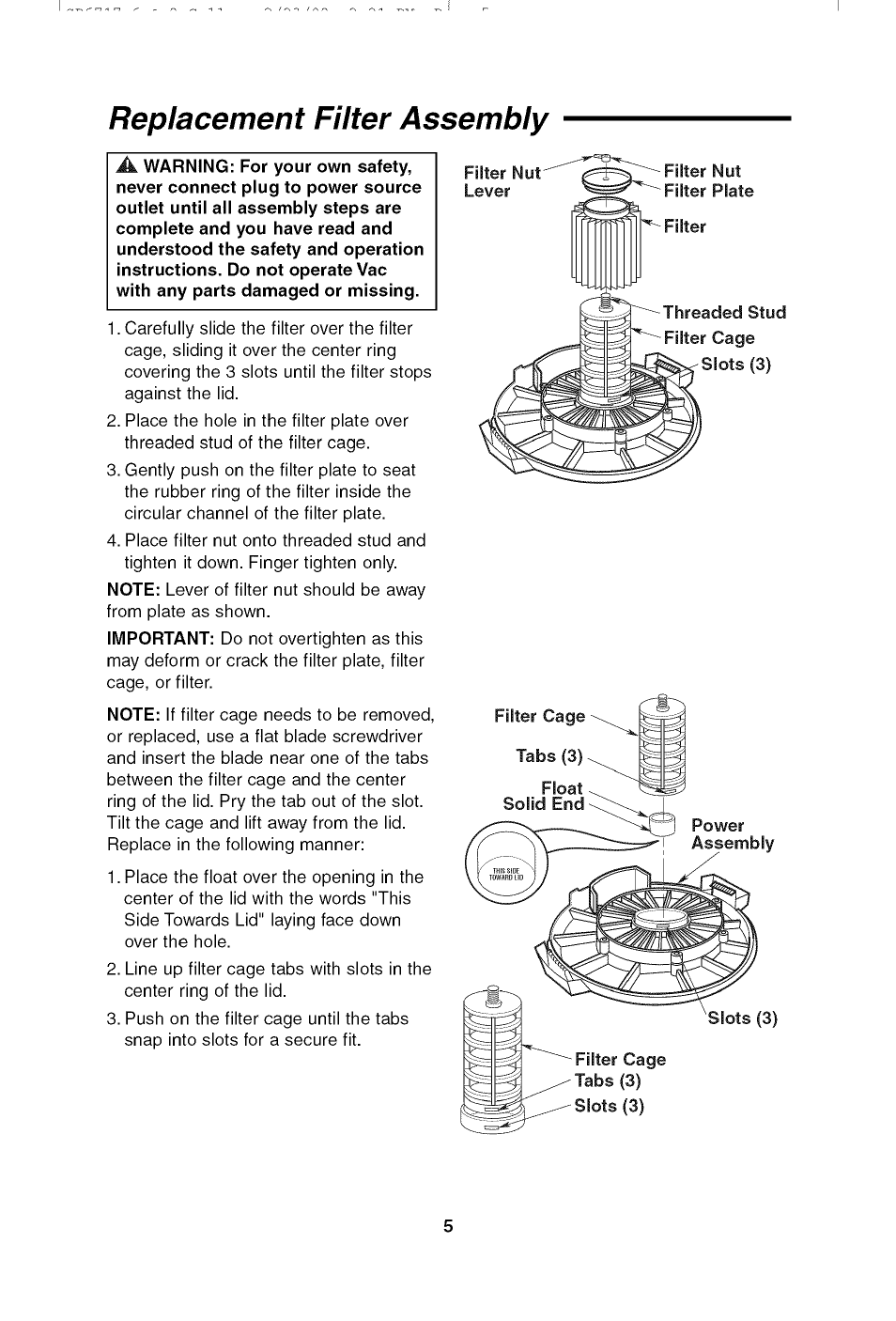 Replacement filter assembly | Craftsman 113.179650 User Manual | Page 5 / 28