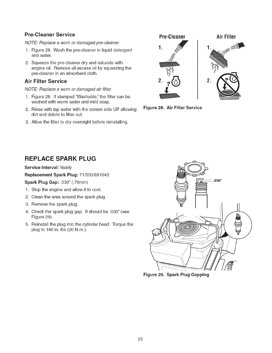 Replace spark plug | Craftsman 107.27768 User Manual | Page 25 / 98