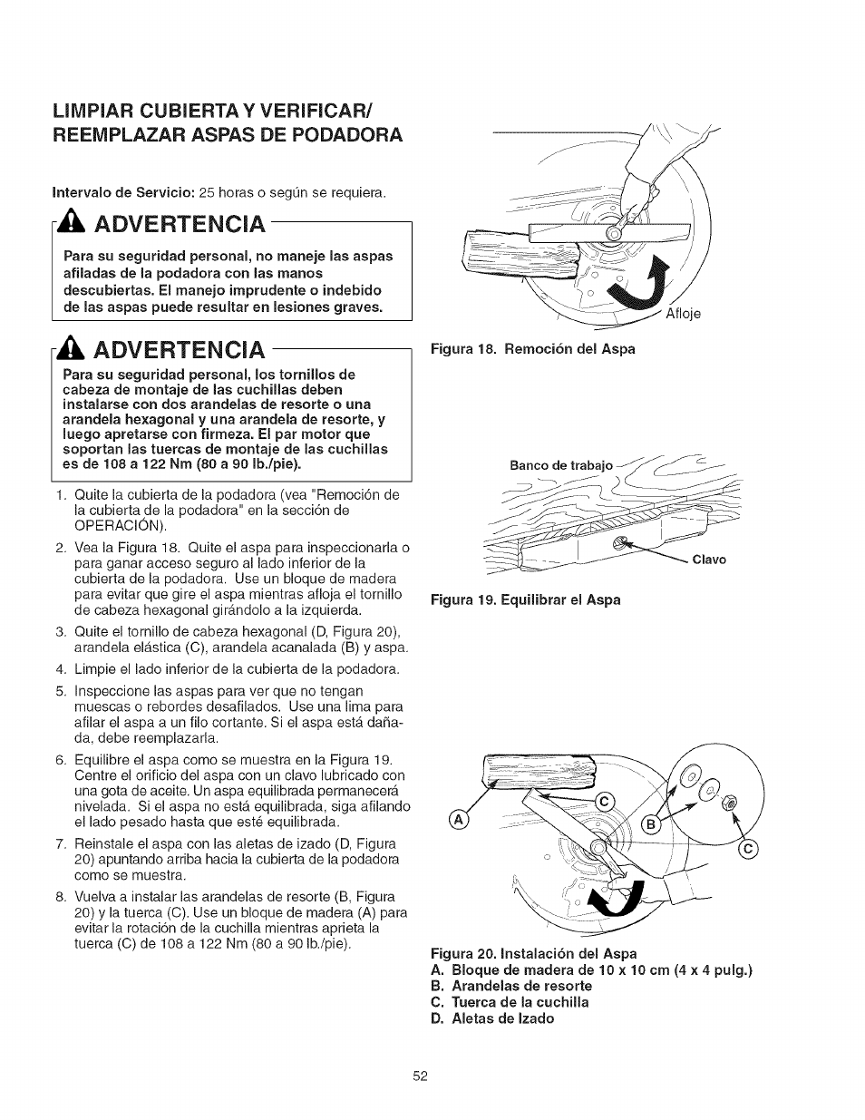 Advertencia | Craftsman 107.27768 User Manual | Page 52 / 98