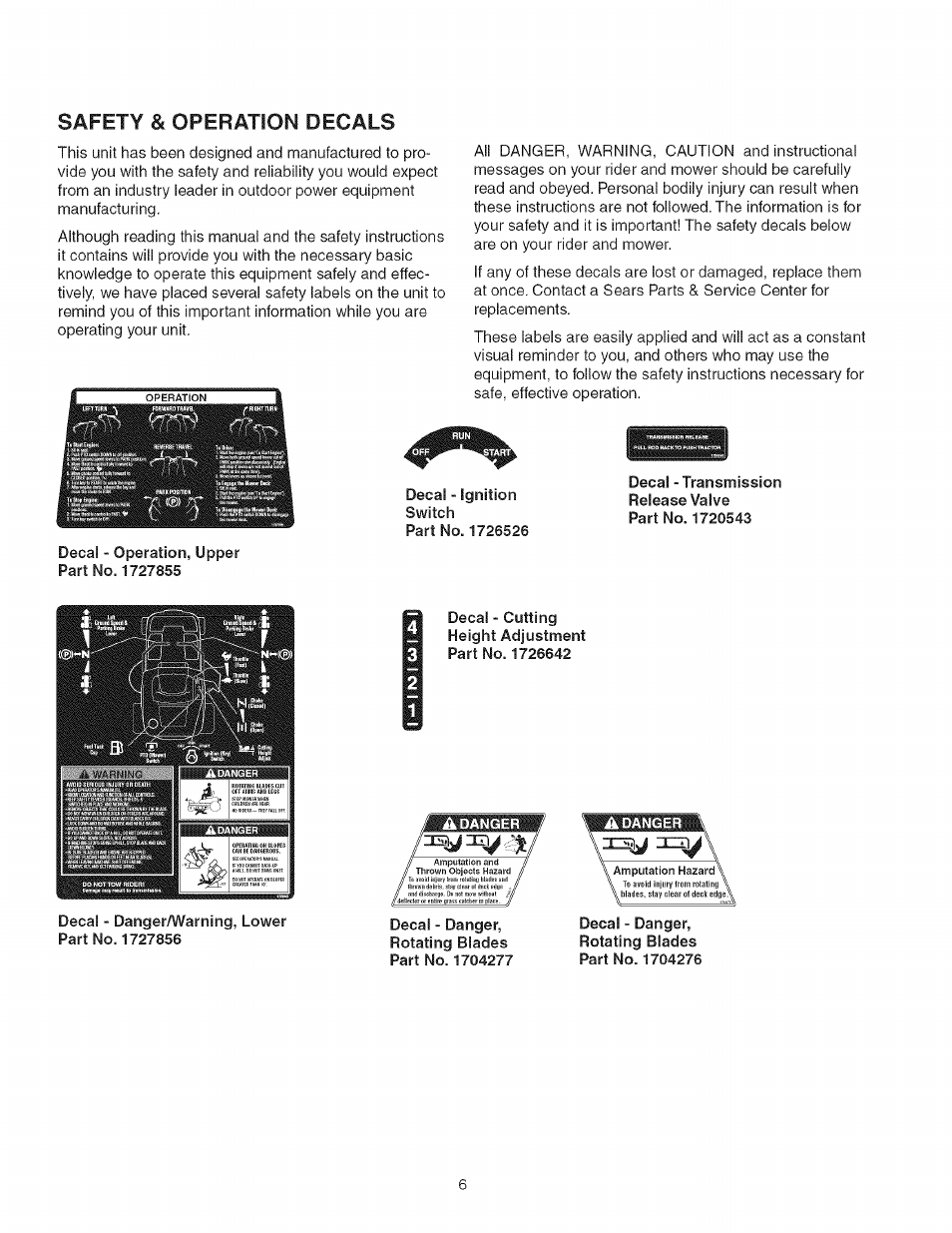 Safety & operation decals, I:: i ■ ■' ■ ,liv | Craftsman 107.27768 User Manual | Page 6 / 98