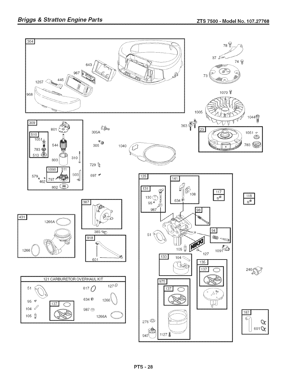 Briggs & stratton engine, Parts | Craftsman 107.27768 User Manual | Page 92 / 98