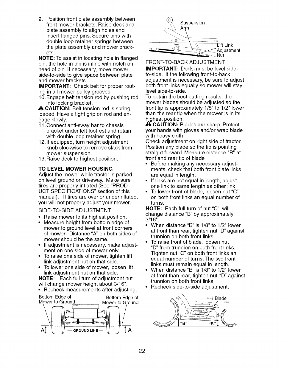 To level mower housing | Craftsman 917.276361 User Manual | Page 22 / 64