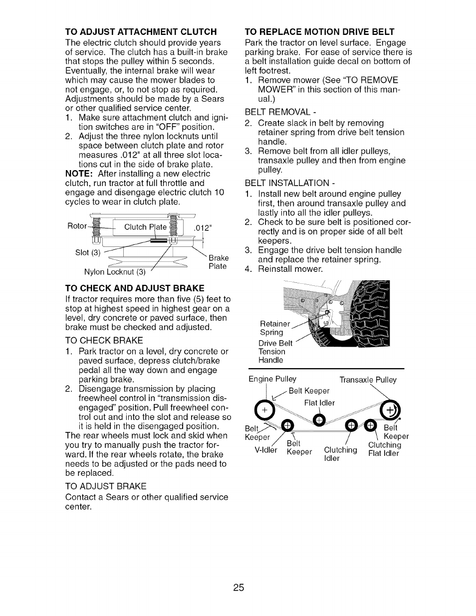 To check and adjust brake | Craftsman 917.276361 User Manual | Page 25 / 64