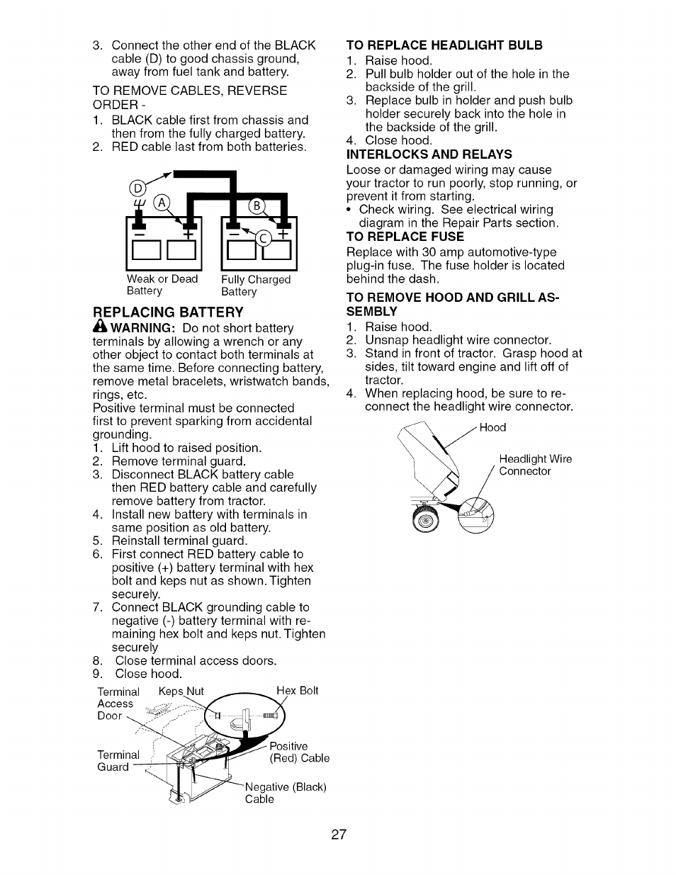 To remove hood and grill assembly | Craftsman 917.276361 User Manual | Page 27 / 64