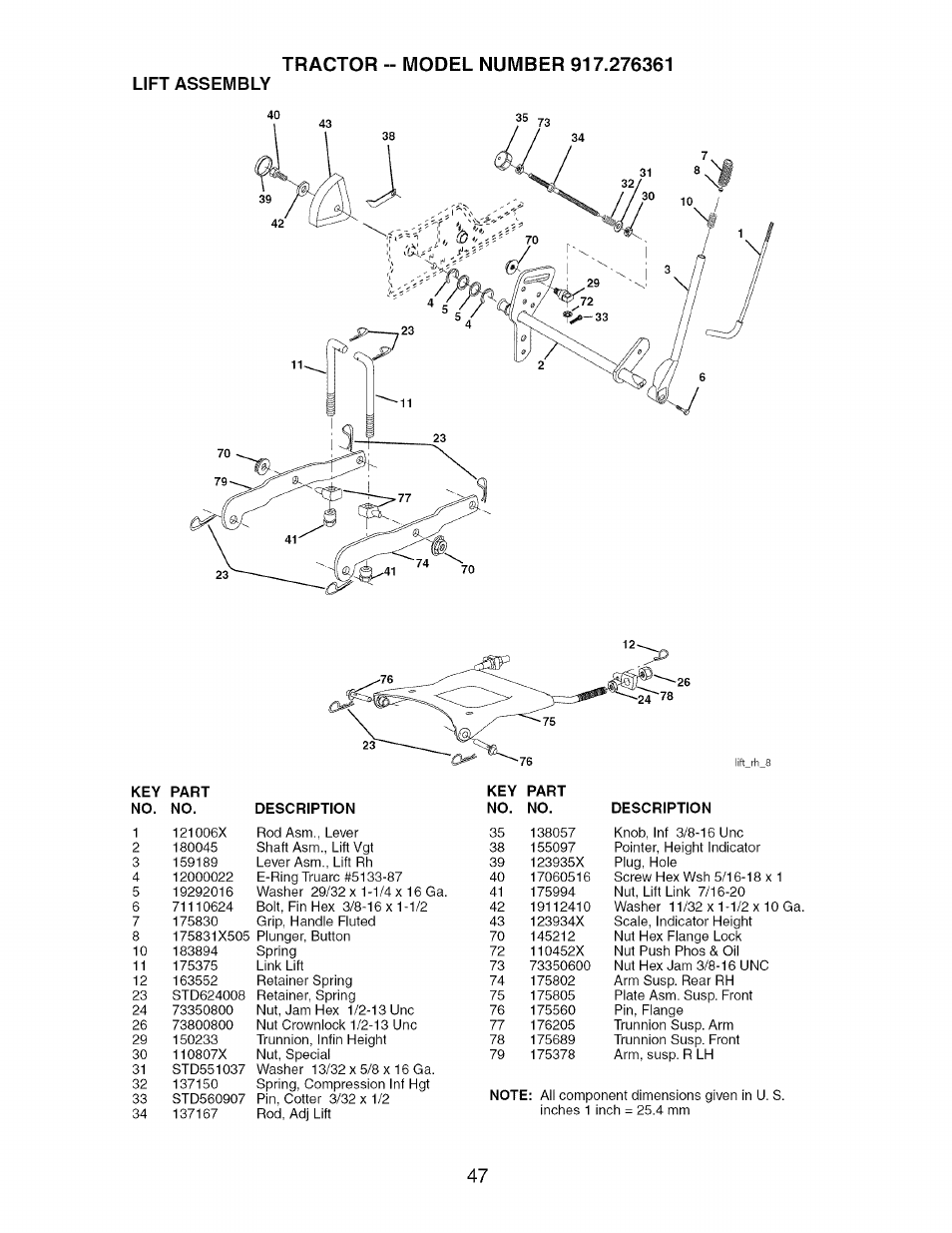 Lift assembly | Craftsman 917.276361 User Manual | Page 47 / 64